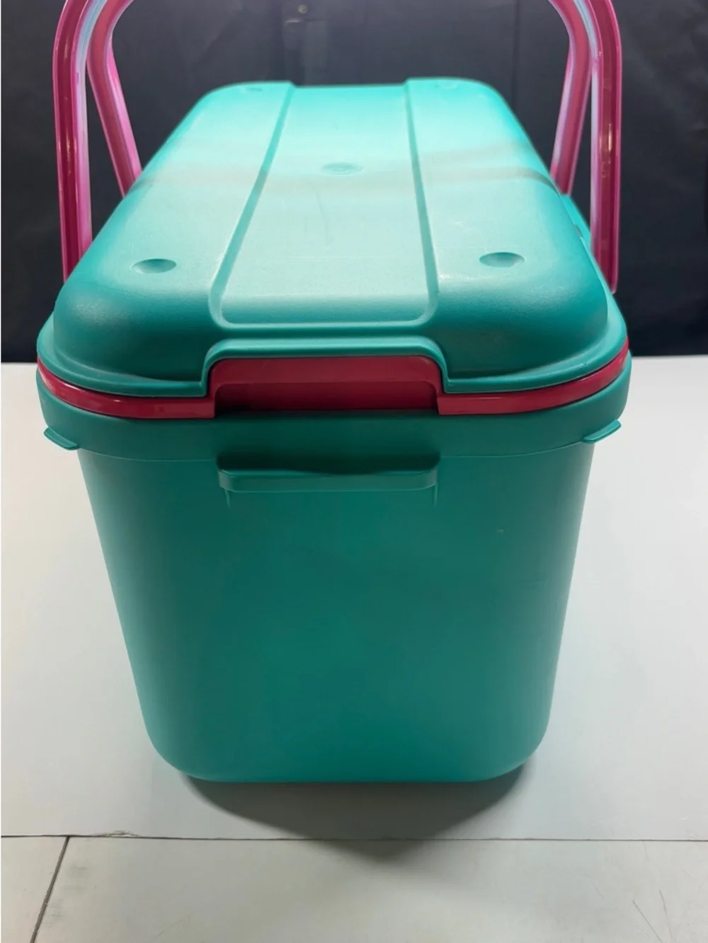 Teal Sewing Supply Case with Pink Handles